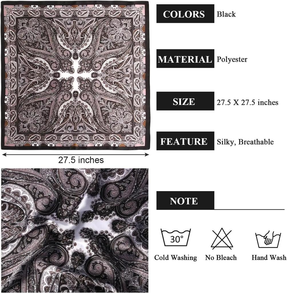 1 Pcs  Satin Head Scarf Silk Like Hair Scarf Stain Bandana Hair Wrap Neck Scarf for Women(Black)