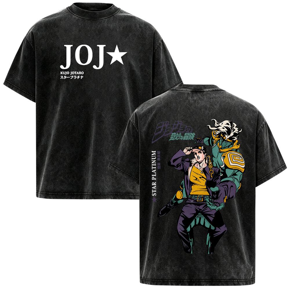 Anime JoJo Bizarre Adventure STEEL BALL RUN Johnny Joestar Magliette Vintage Lavate Uomo Donna Manica Corta Oversize Magliette