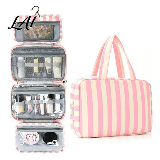 Multifunctional Organizer for Daily Essentials Stripes Travel Toiletry Bag 4 Compartments Waterproof Makeup Foldable Shower Kit Camping And Gym Case,