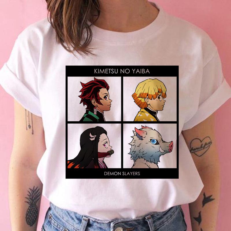 2023 New Women T-Shirt Kimetsu No Yaiba Demon Slayer Top Female T Shirt Harajuku Streetwear O-Neck Casual Ladies Tees Clothing