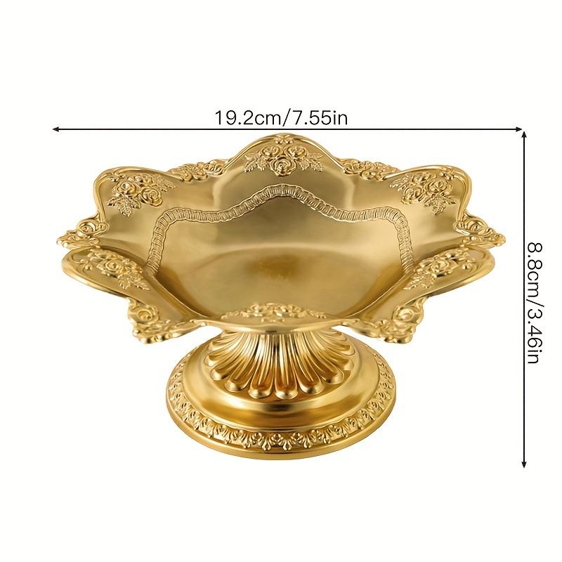 

1 шт. элегантный золотистый металлический поднос для фруктов из дерева буррон с высокими ножками, для дома, храма или подношений. Прочная конструкция из литого чугуна, для обеда, золотистый