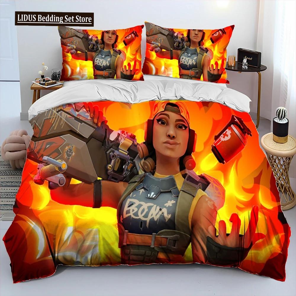 3D VALORANT Game Gamer Cartoon Comforter Bedding Set,Duvet Cover Bed Set Quilt Cover Pillowcase,king Queen Size Bedding Set Boys