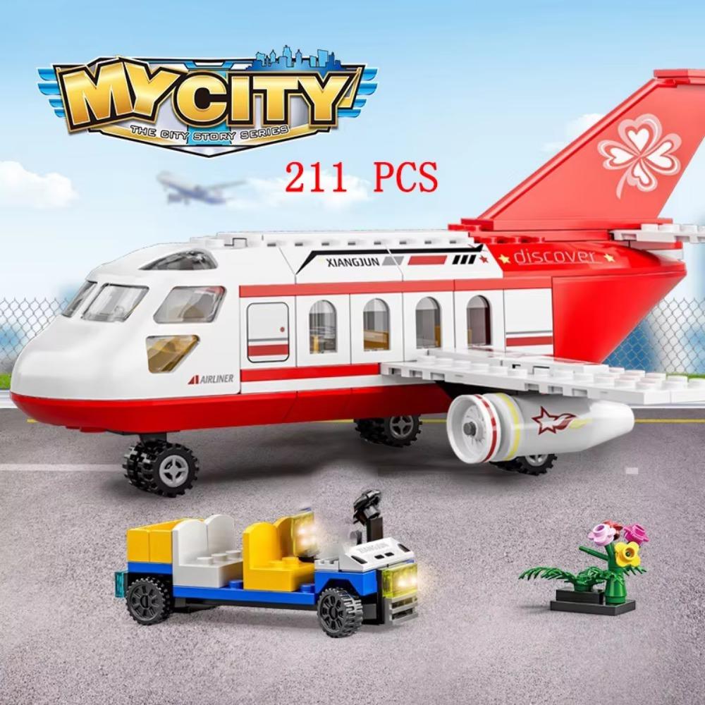 City Airplane International Passenger Plane Flight Model Building Blocks Airport Airlines Station Bricks Sets Kids Toy Technical