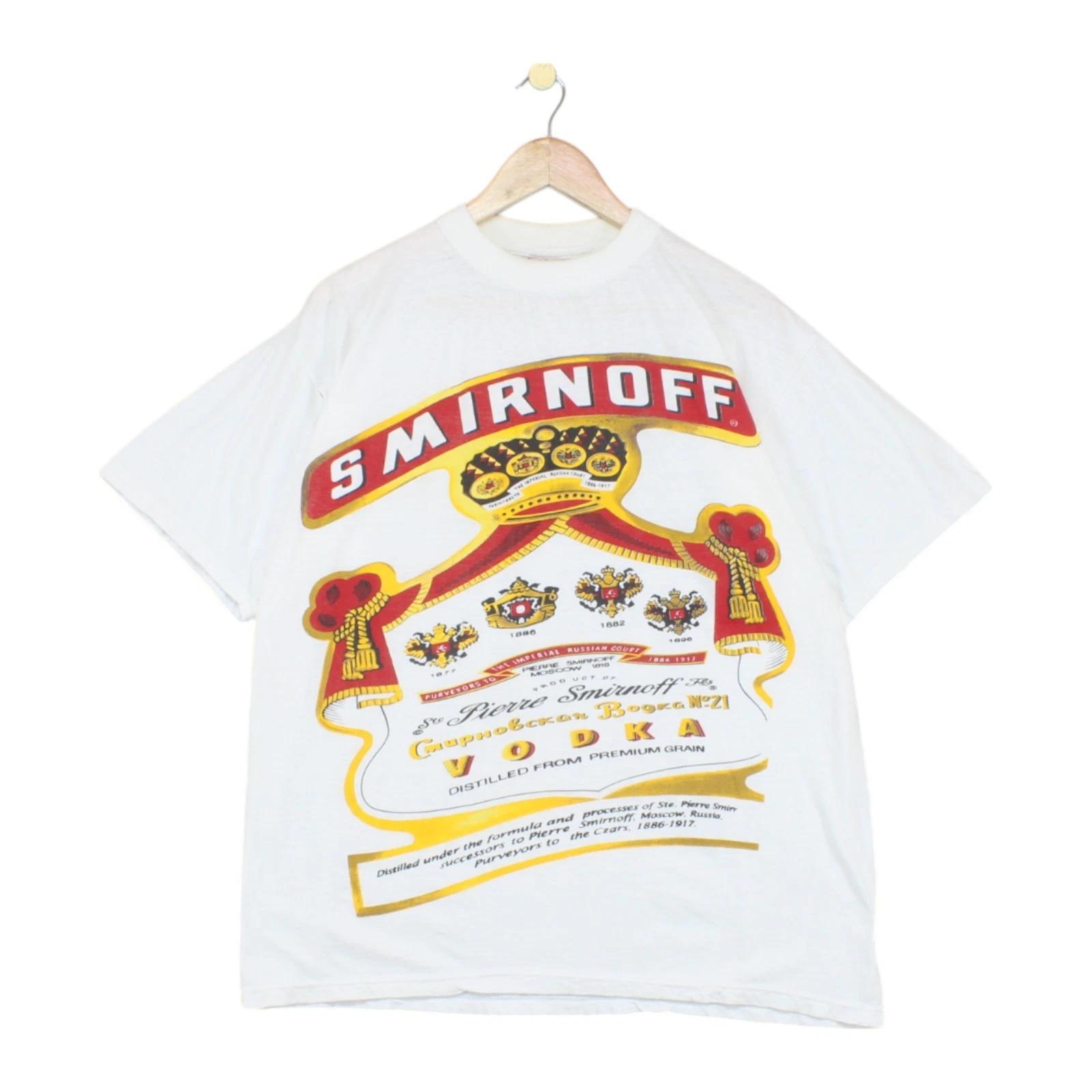 

Винтажная футболка Smirnoff Мужская размер XL Белая 90-е Графическая с круглым вырезом Уличная одежда XL