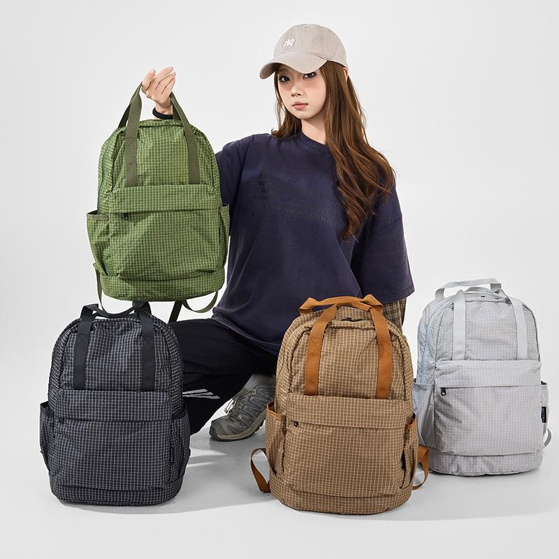 Schoolbag new Korean version fashion backpack casual plaid Japanese laptop bag multi-functional foldable student schoolbag