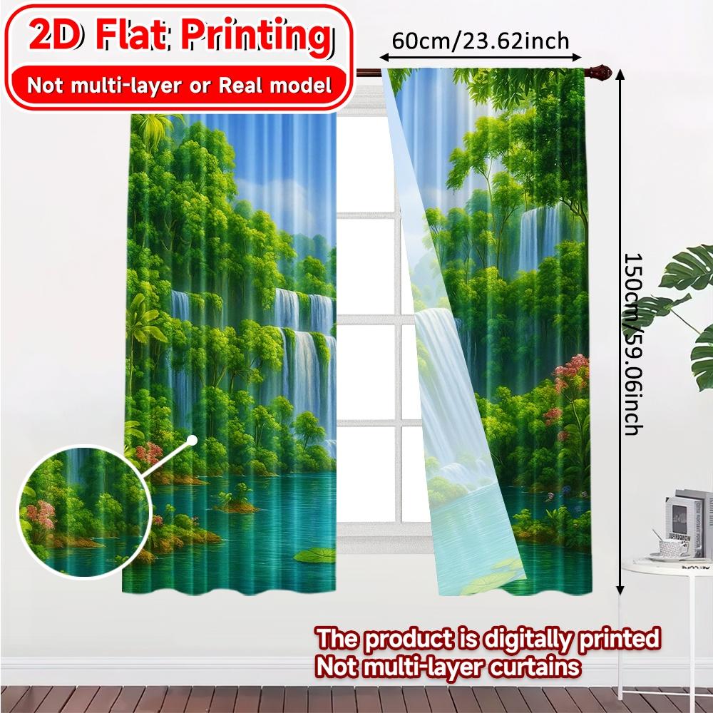 2pcs   2D FLAT PRINTING Curtains (Without Rod) Tropical Cascade Halloween Festival Popular Curtains&Drapes Machine Washable