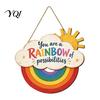 Kids Bedroom Decorations Boho Rainbow Sun Welcome Door Sign, Wall Hanging Plaque Sign Playroom Art with Inspirational Quote, Colorful Hanger
