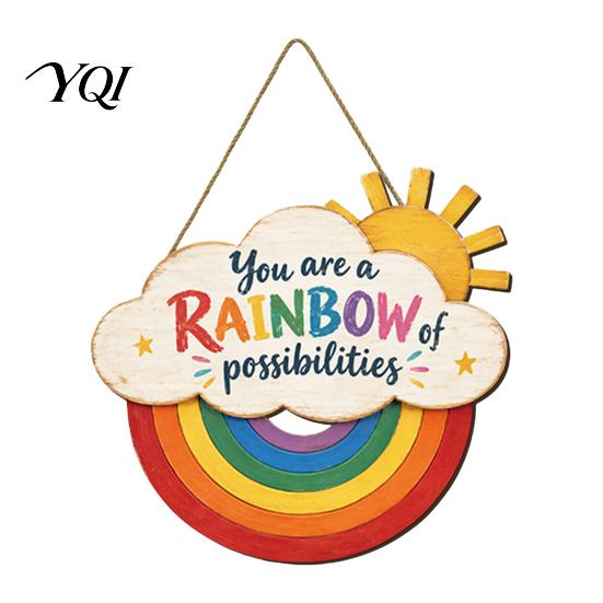 Kids Bedroom Decorations Boho Rainbow Sun Welcome Door Sign, Wall Hanging Plaque Sign Playroom Art with Inspirational Quote, Colorful Hanger