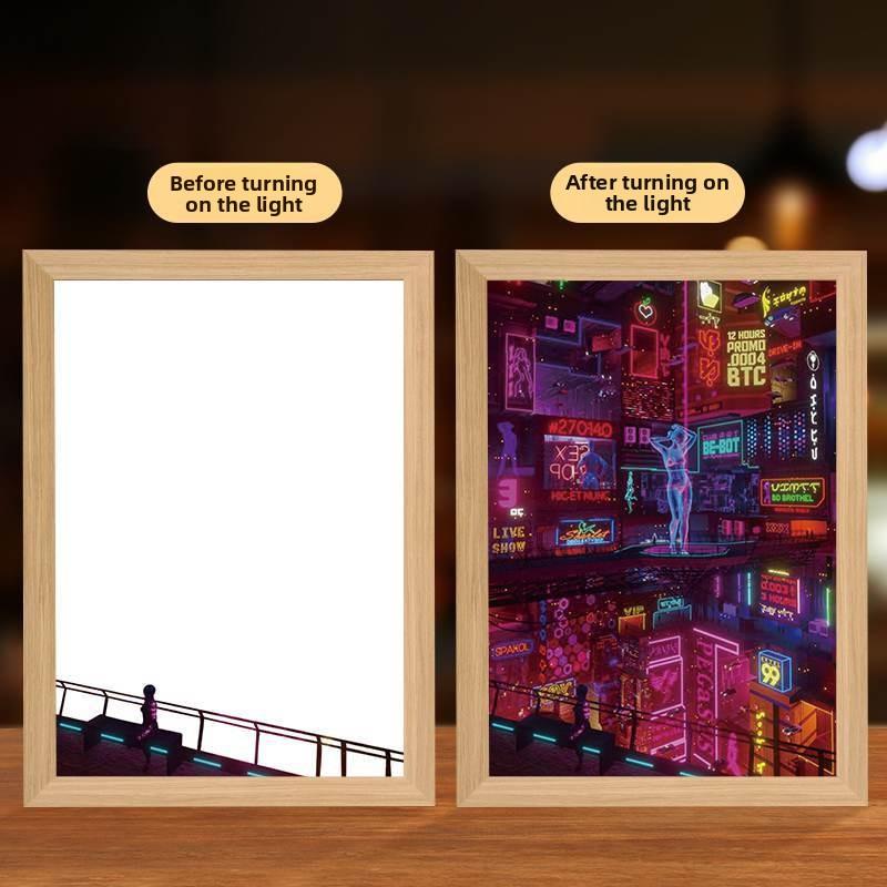 23cm/9.06in Cyberpunk Light Painting Urban Street View Game Peripherals 3D Night Lamp Table Gifts Party Supplies Room Decoration