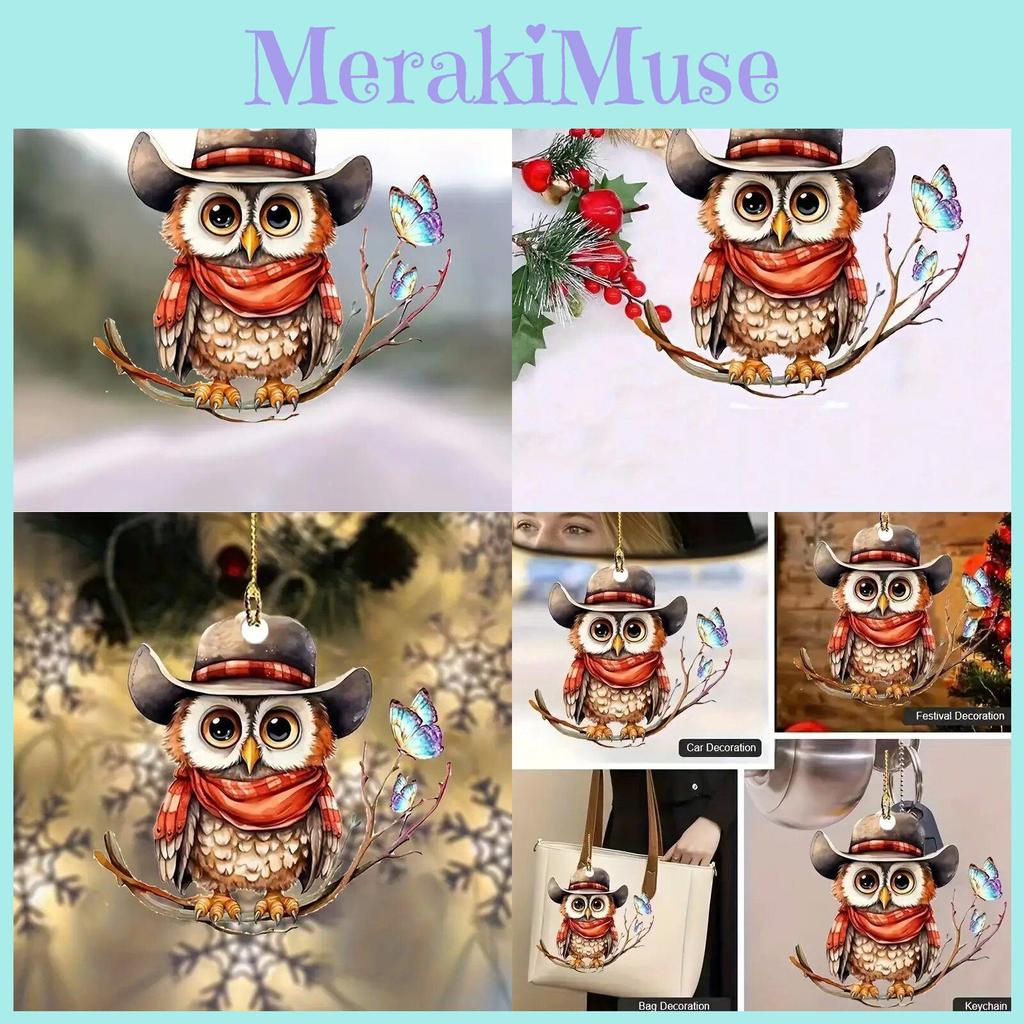 Adorable 2d Hooded Owl Acrylic Keychain For Car Interior Decoration Gifts