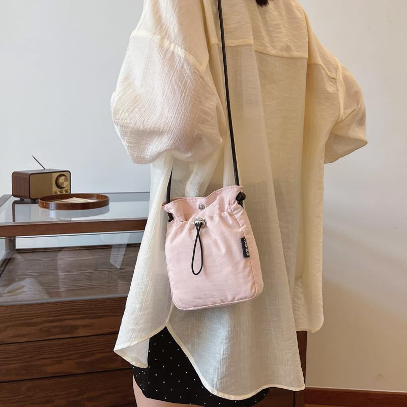 Stylish Korean Canvas Bucket Bag For Women In Black Beige And Pink With Soft Structure