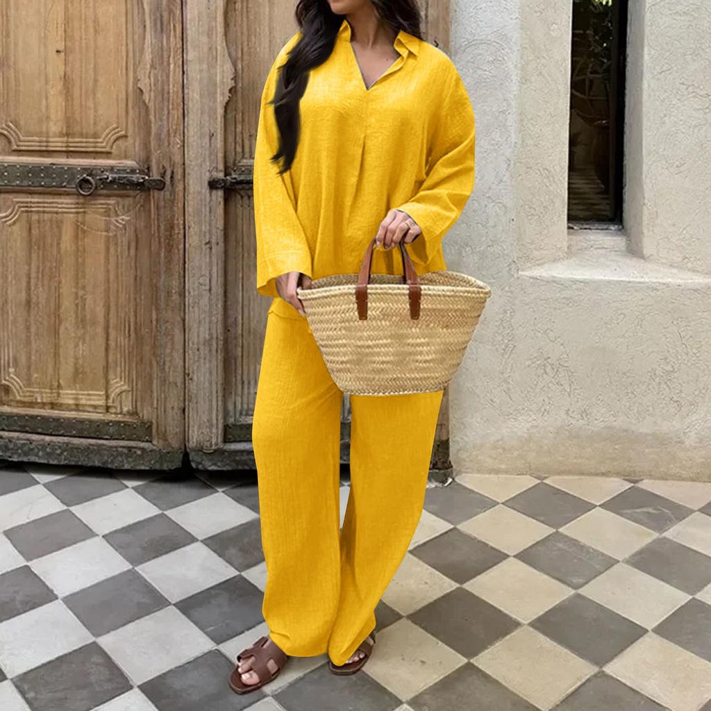 2-teiliges Damen-Outfit-Set, gerüschtes Kurzarm-Oberteil, Hose mit weitem Bein, Trainingsanzug-Sets