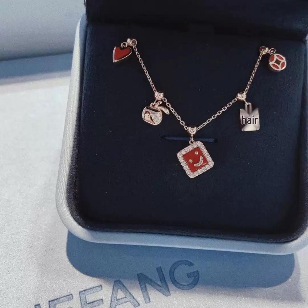 HEFANG Cute Five Blessings Necklace: Smiling Face Enamel Pendant for Women, High-End Luxury Clavicle Chain Fashion Accessory