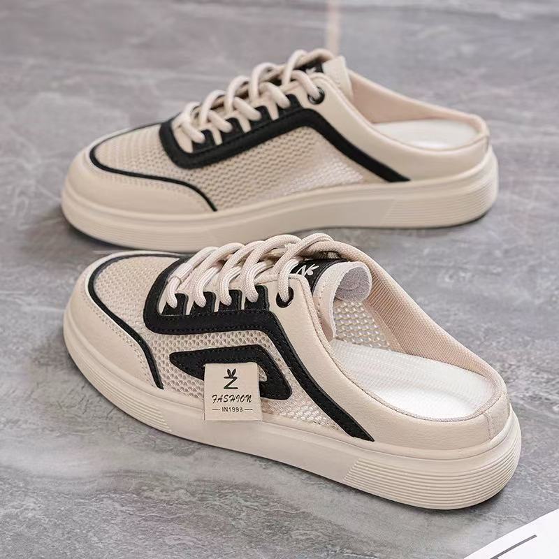 

Breathable half-drag little white women s shoes flat-soled outer wear summer casual shoes mesh pregnant women bag head drag women s shoes 35 чорний