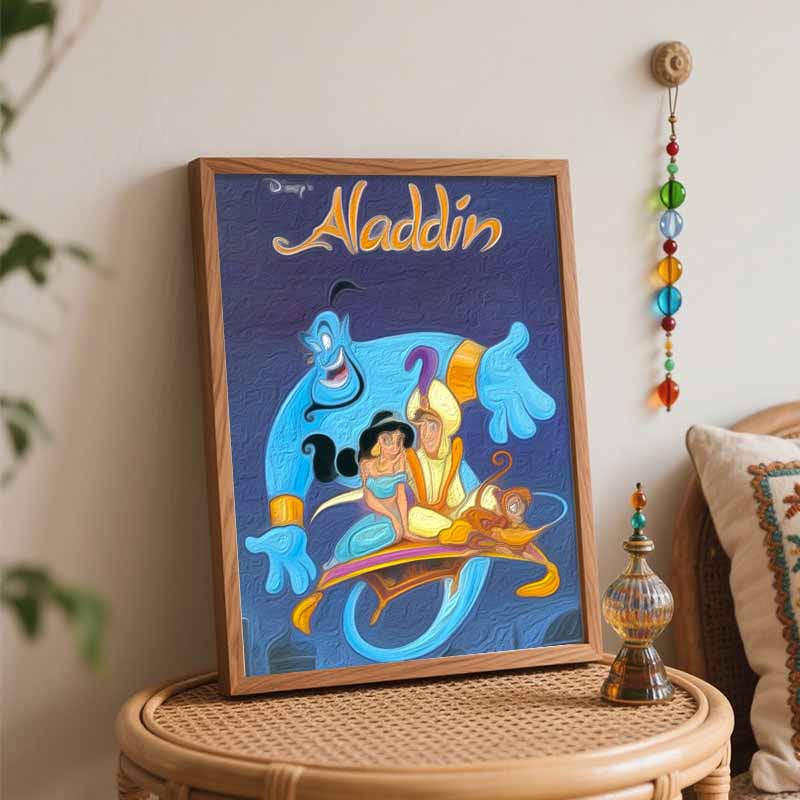 Disney Aladdin Oil Paint by Numbers Painting Kit Handmade Diy Home Decor Gifts, Classic Movie Wall Art Set for Living Room Decor Wall Art