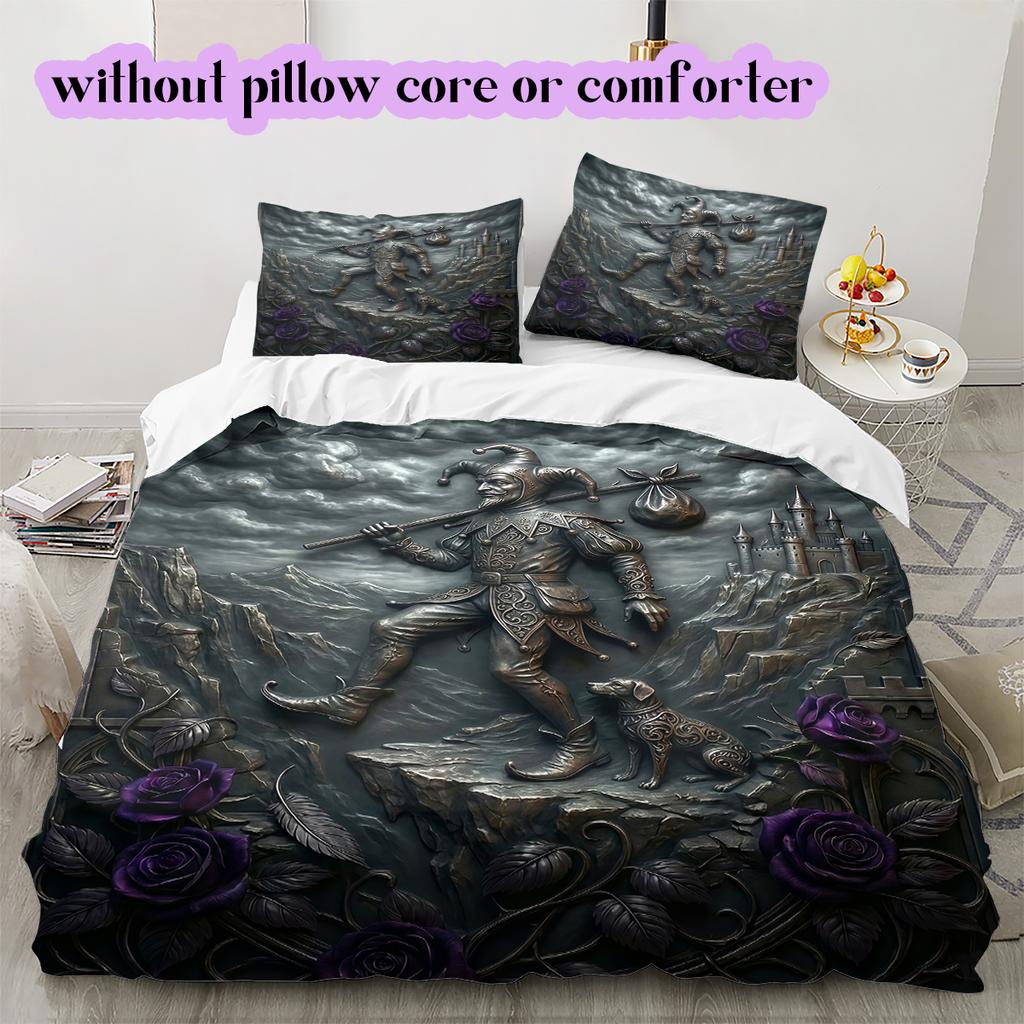 Metal reliefs Pattern Bedding Quilt Set Quilt Cover Pillowcase Home Decoration Birthday Gift (1 * duvet cover + 2 * pillowcase, without core)