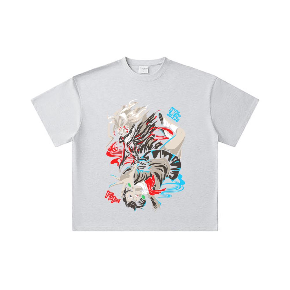 260 GSM Doppelgarn 32er Zählung 100% Baumwolle Dandadan V38 Okarun Momo Druck Unisex Schweres Baumwoll-T-Shirt