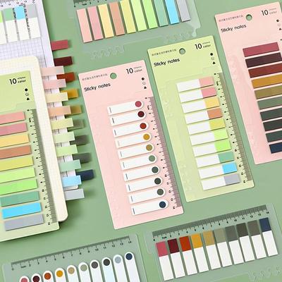 1 Stück Retro-Farben Haftnotizen mit Lineal, 200 Blatt, Notizblock, Poststreifen, Indexaufkleber, Buchmarkierung, Schule