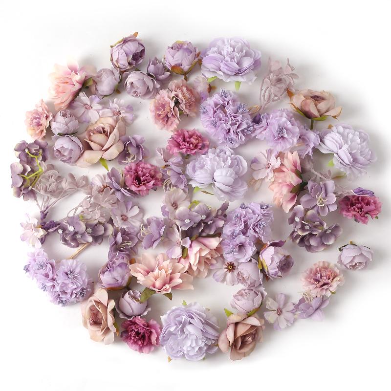 1bag Vintage Silk Rose Artificial Flowers for Home Room Wedding Decoration DIY Hair Accessory Corsage Craft Kit Fake Flowers
