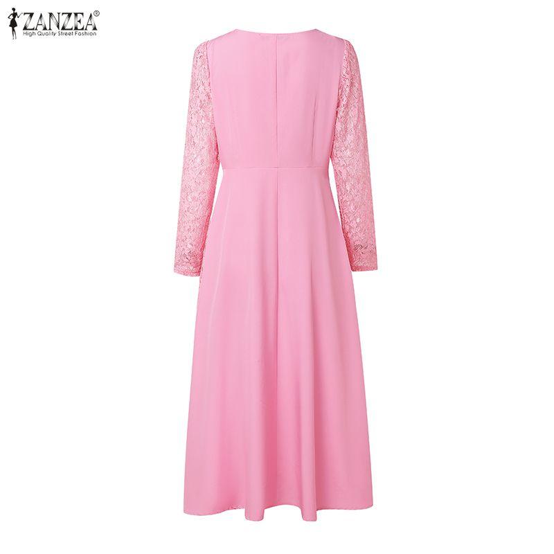 ZANZEA Women Round Neck Long Sleeve Elegant Lace Dress
