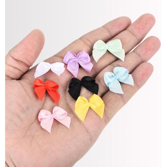 MECCANIXITY 50Pcs Mini Ribbon Bow 1" Mini Fabric Satin Ribbon Flower Bows for Craft DIY Sewing Wedding Birthday Party Pink & Blue