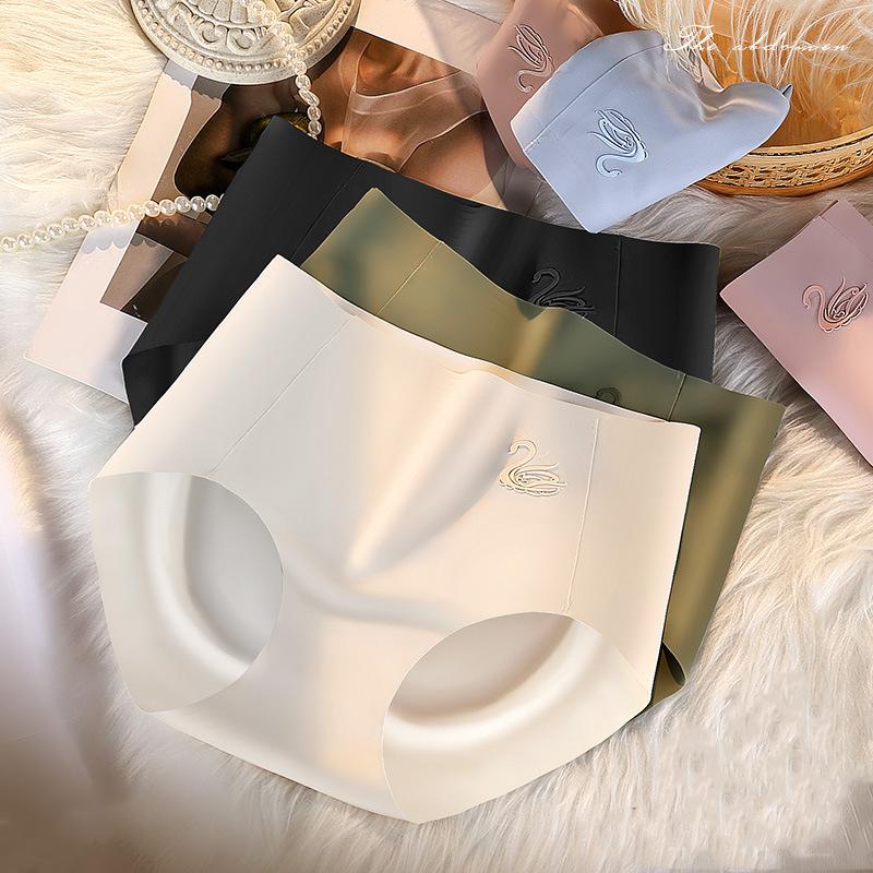 Roupa Íntima de Seda Gelo Feminina Cintura Média Calcinha de Seda Gelo 3D Levanta Bumbum Sem Costura Algodão M-XL