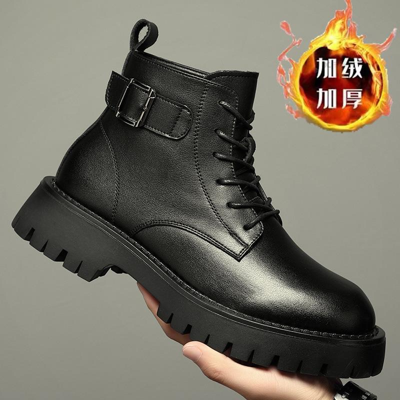 Martin boots men's autumn and winter new platform leather black boys high-top shoes British style locomotive boots tide