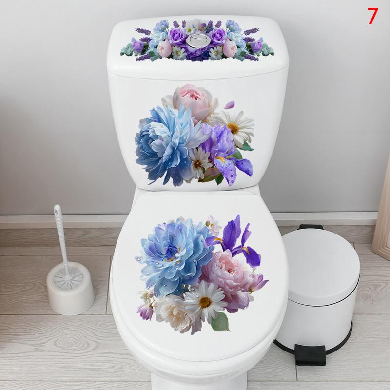 Toilet Sticker Flower Butterfly Sticker Bathroom Self-Adhesive Painting Waterproof Sticker Toilet Cover Bathroom Wall Sticker