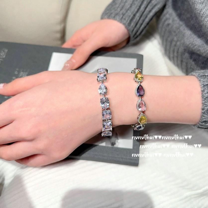 Music Note Dew Drop Sugar Cube Gem Bracelet, Rich Woman'S Happiness, Plated 18K Gold Rainbow Gem Water Drop Bracelet