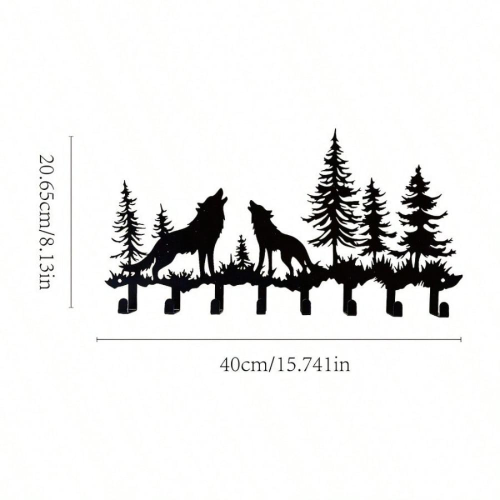 1 stk. rustikk metallnøkkelholder med ulvetema - enkel å installere veggmontert klesstativ, perfekt for stue, kjøkken, bad, gang,