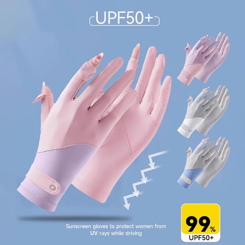 1 Pair Sun Protection Gloves One Size Sunscreen Breathable Anti-Uv Cooling Fabric Slip Gloves For Outdoor Cycling Driving
