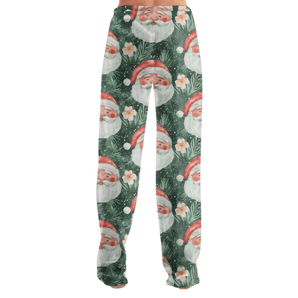Kadın Yılbaşı Baskılı Pantolon Günlük Tatil Pijama Altı Yumuşak Kışlık Pijama