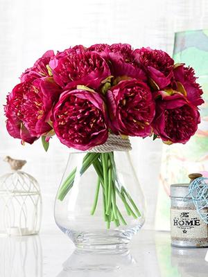 5 Heads Artificial Peony Flowers Silk Peony 33cm Fake Bouquet for Bridal Wedding Floral Home Party Decoration