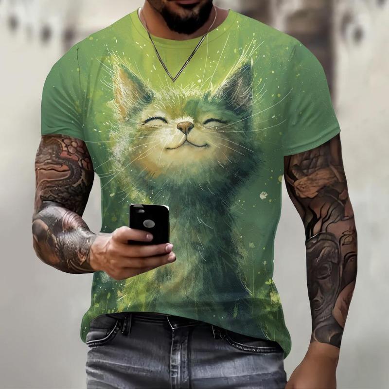 

Мужская футболка с принтом 3d, милый принт кошки, футболки, топы, модная мужская футболка с животным принтом, оверсайз, уличная мода, с круглым вырезом, модная 6XL