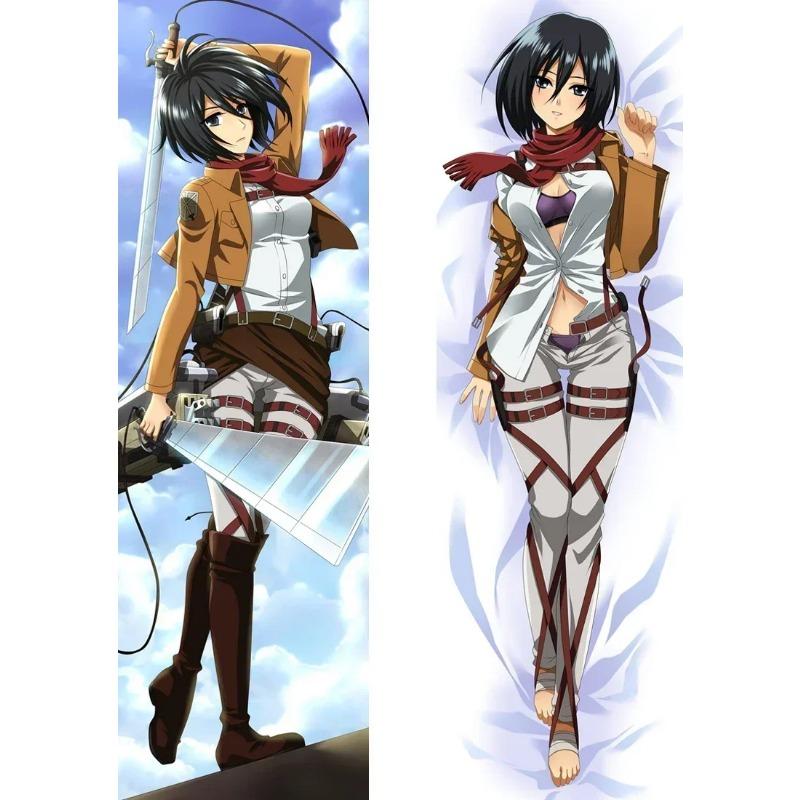 

Чехол для подушки с аниме-декором Attack Titan Mikasa Ackerman Dakimakura, наволочка с 2-сторонним принтом, обнимающий чехол для подушки, Otaku Waifu 34x100cm Peach Skin