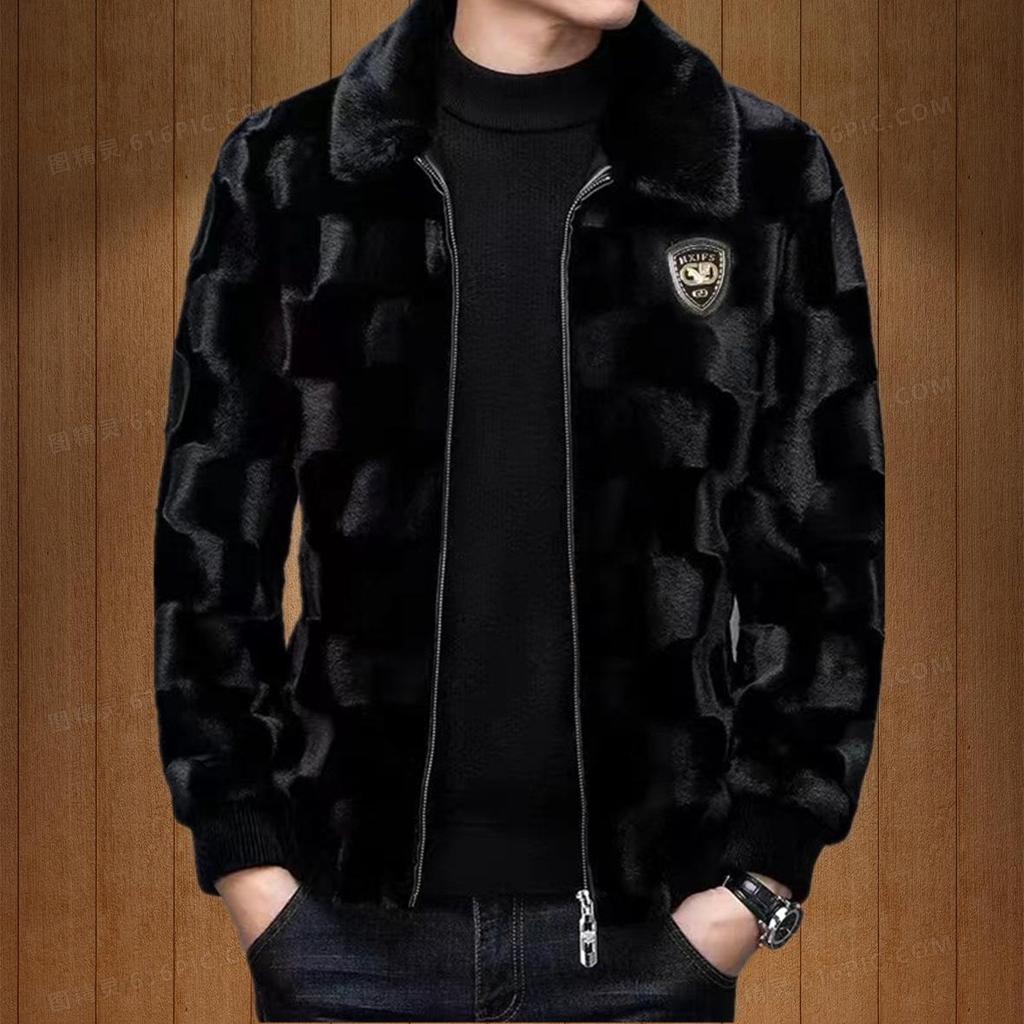 2024 Men's Golden Mink Velvet Coat: Haining Winter Jacket with Faux Fur