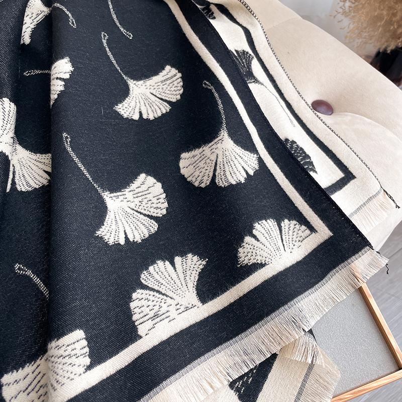 Luxury Winter Cashmere Scarf Women Leafage Print Warm Pashmina Blanket Poncho Scarves Female Shawl Wraps Thick Foulard Bufanda