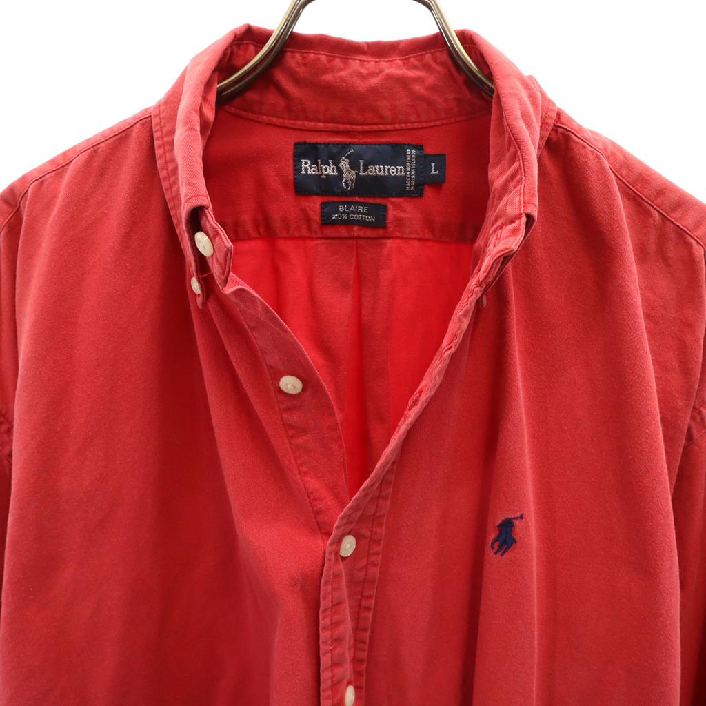 Ralph Lauren 90s Old Long Sleeve Button Down Shirt L Red Men's Used