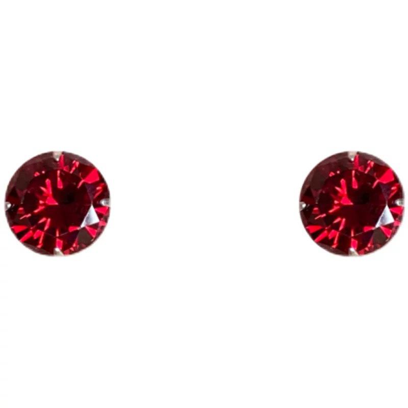 Beixi 925 Sterling Silver Red Garnet Cubic Zirconia Stud Earrings, 3-8mm, Various Sizes Available