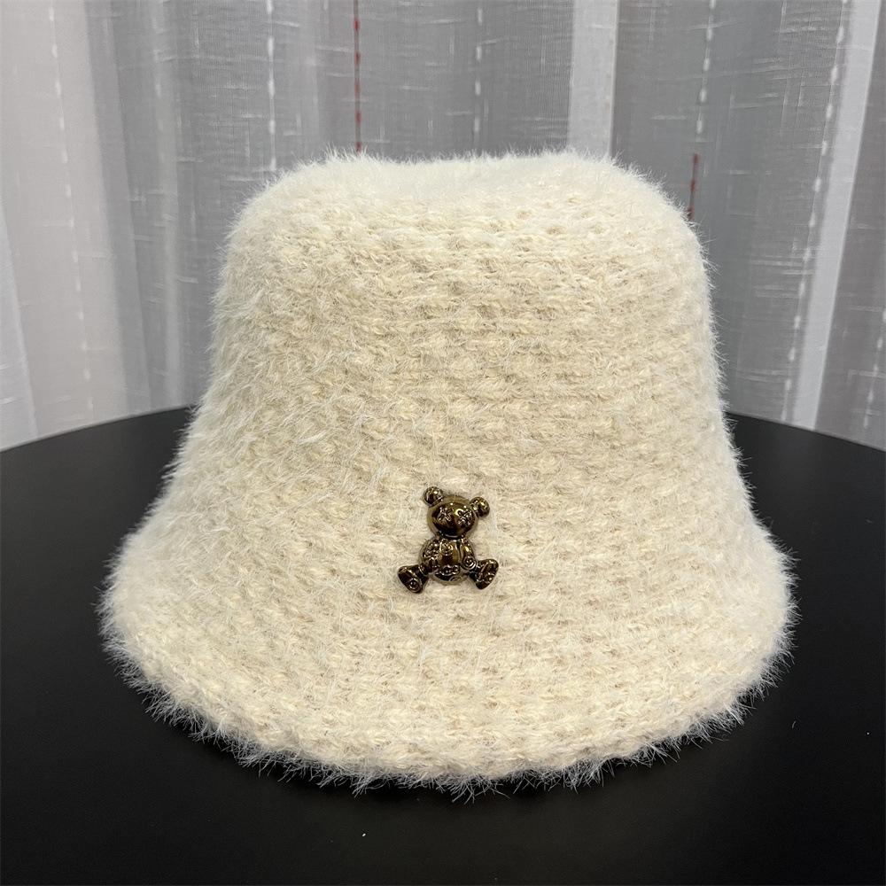 Bucket hat plush hat female winter cute bear rabbit fur bucket hat winter warm washbasin hat female