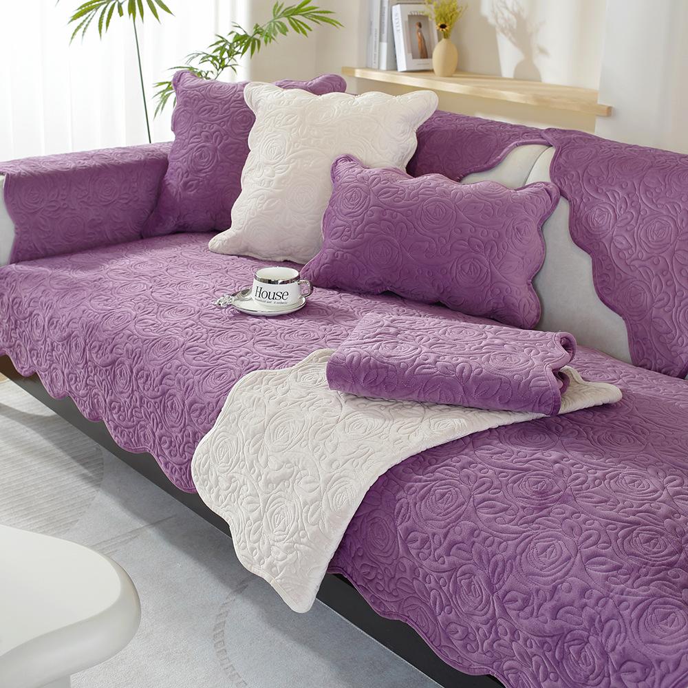 Dutch Velvet Rose Embroidery Solid Color Sofa Cushion Simple And Modern Combination All-Inclusive Universal Sofa Cover Skin-Friendly And Non-Slip