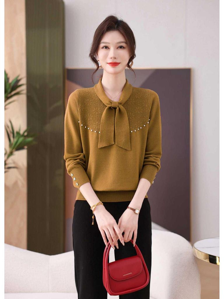 Women's High-End Wool Sweater: Slim Fit, Scarf Collar, Versatile Fashion Design