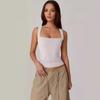 New Summer Women's Square Neck Sleeveless Double Layer Basic Slim Fit Tank Top Black