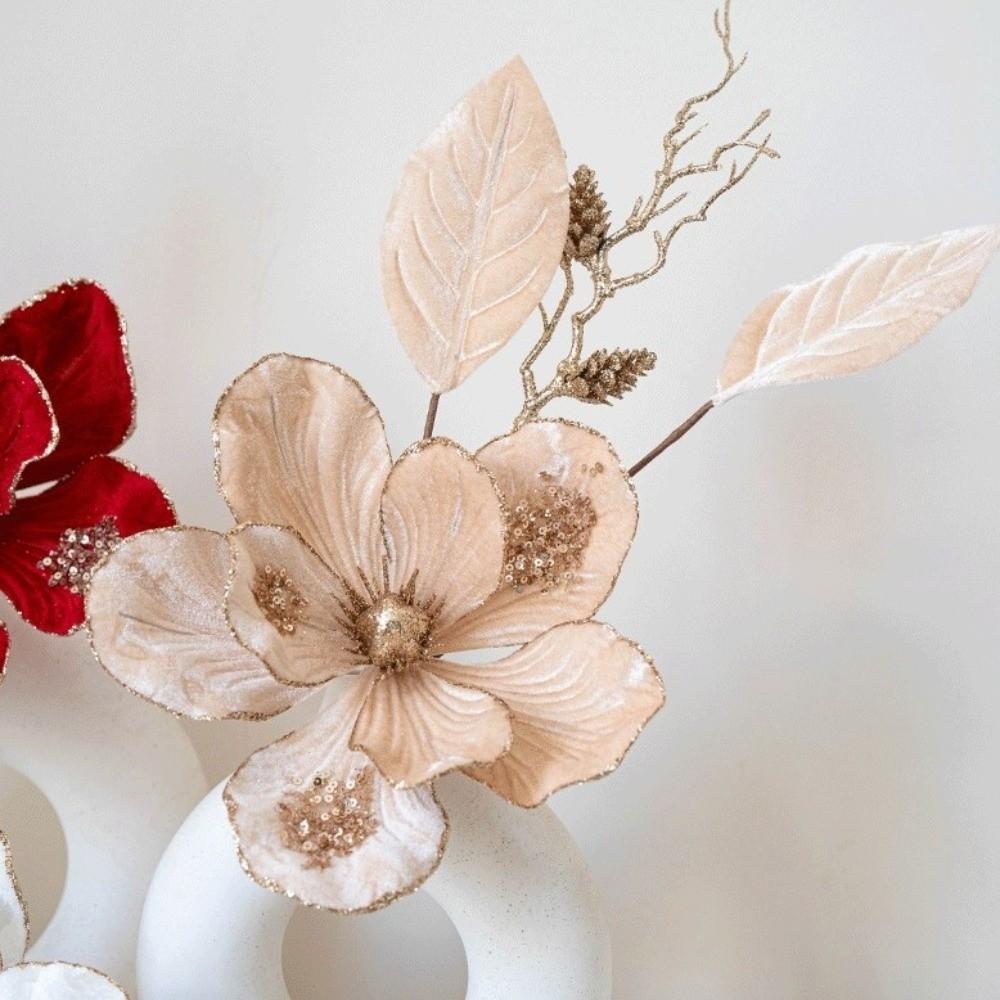 Flocking Artificial Christmas Flower Glitter Xmas Decorative Flowers Home Decor