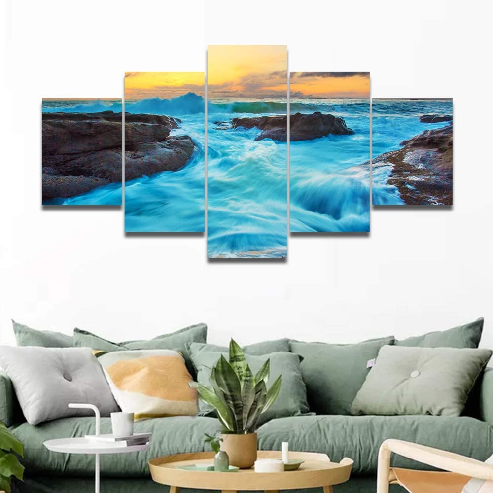 5Pcs Beautiful Natural Seatide Seawave Scenery of Blue Ocean The Oreg Native with 5 Pieces Canvas Paintings Art Home Decor Wall