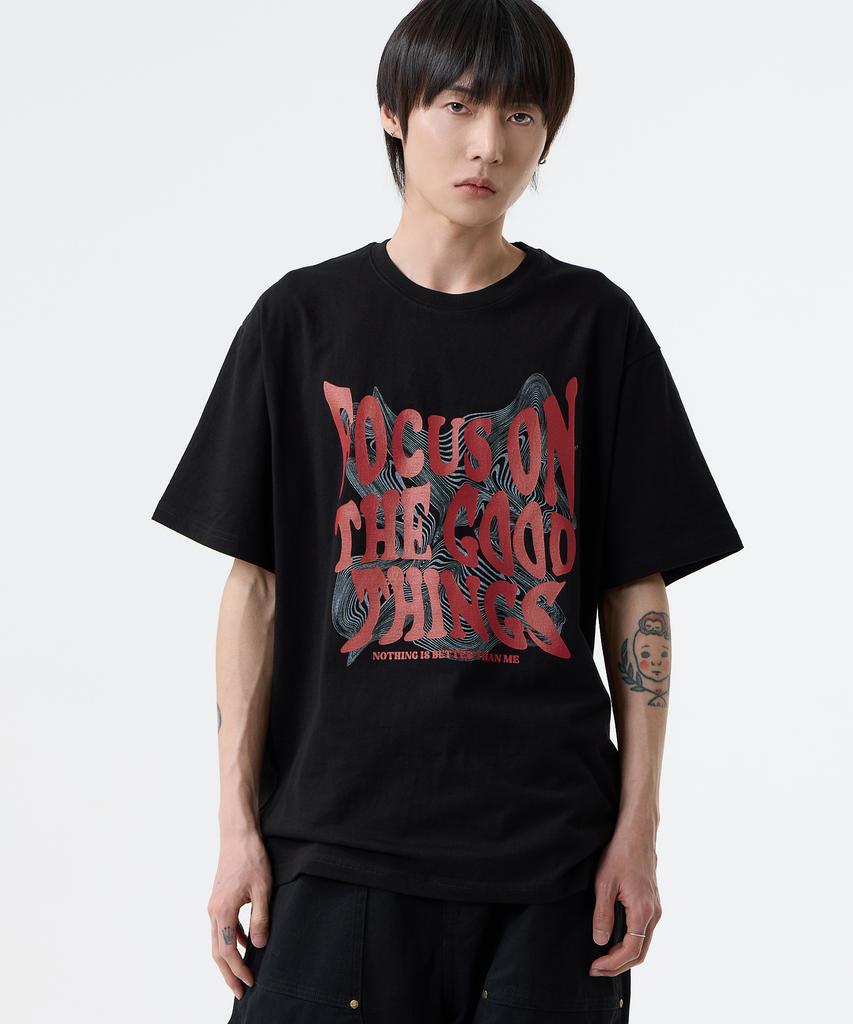 Nasttingijeubeleoldaenmi Geometry Lettering Tee_Black