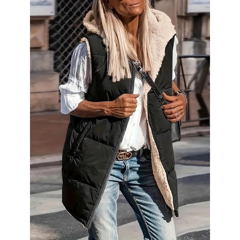 

Однотонный жилет с капюшоном и хлопковой подкладкой, двусторонний, приталенный, кардиган, куртка, топ S чёрный