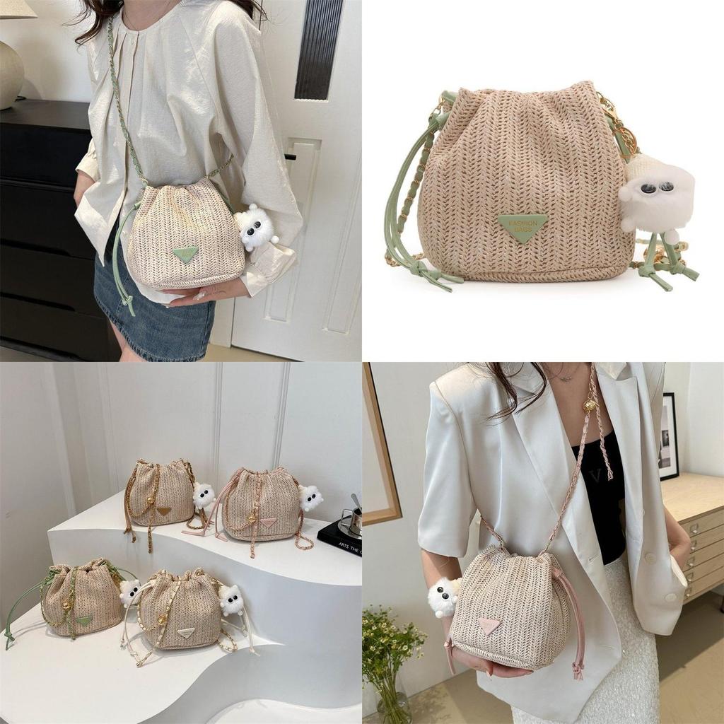 Mini Cute Womens Bucket Bag Trendy Woven Floral Design Phone Holder In Soft Polyester