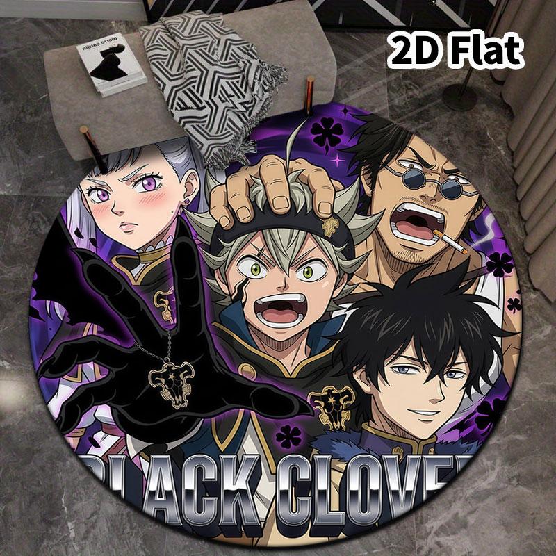 Black Clover Round Area Rug Carpet Rug For Living Room Bedroom Sofa Playroom Decor Nonslip Floor Mat