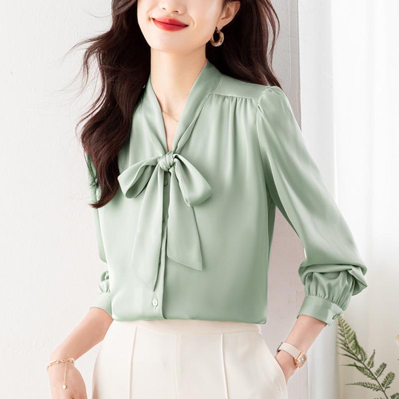 2024 Spring French Ribbon Bow Women’s Long-Sleeve Niche Tops